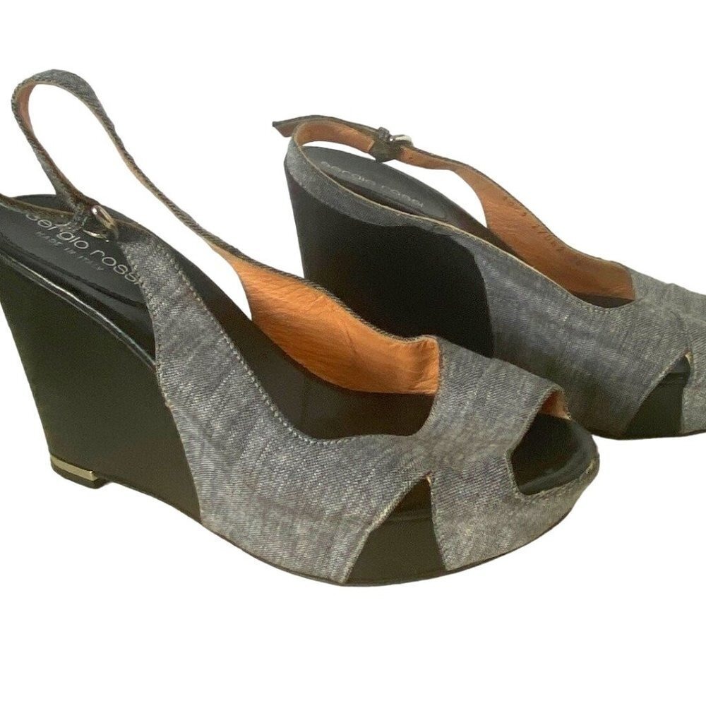 Sergio Rossi sling back peep toe wedges sandals Women size 36